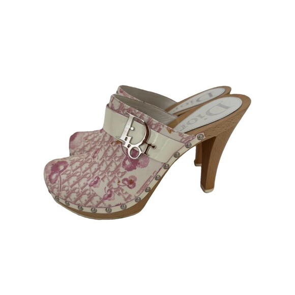 Dior Shoes - Dior Retro Vintage Trotter Print Logo Embellished Pink Blossom Clogs Mules 40